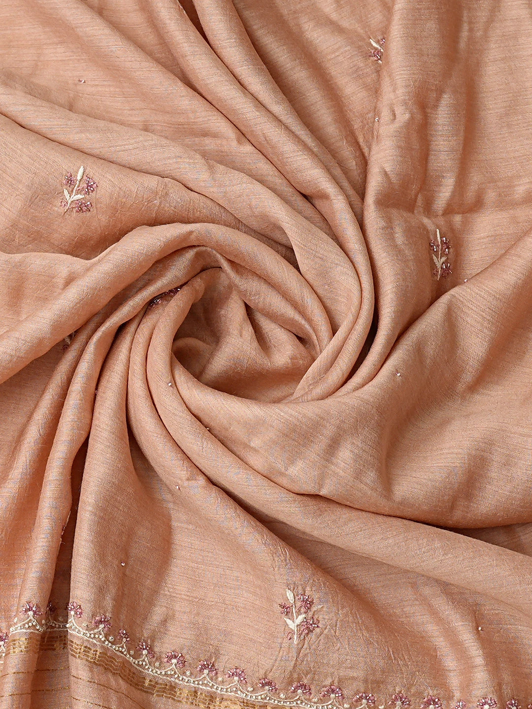 Ada Hand Embroidered Dusty Peach Moonga Silk Lucknowi Chikankari Unstitched Kurta Dupatta Set With Cutdana Work 01A796717