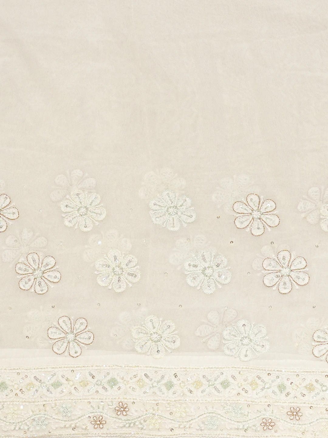 Ada Hand Embroidered White Pure Georgette Lucknowi Chikankari Saree and Blouse With Cutdana Work 01A546555