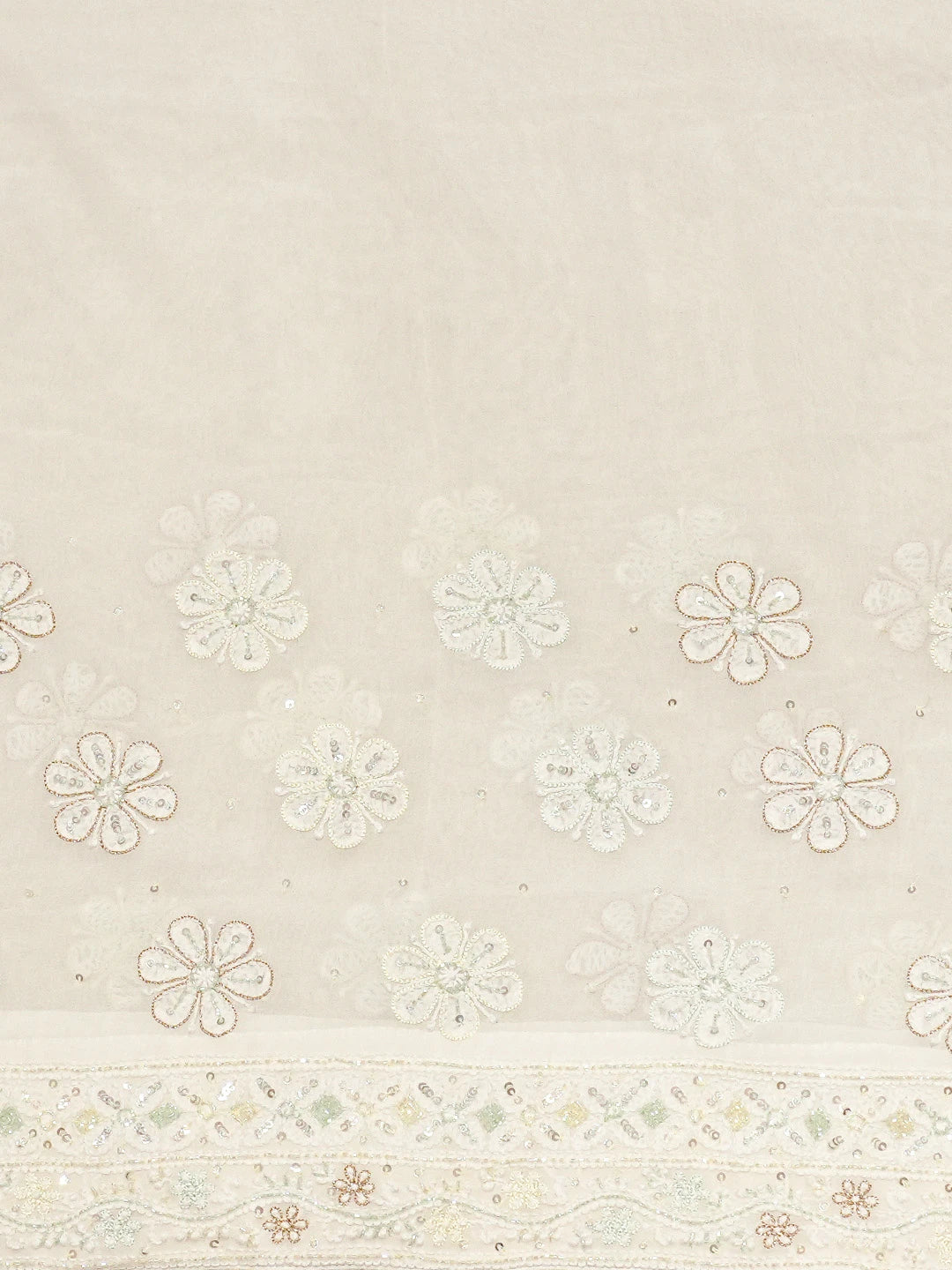 Ada Hand Embroidered White Pure Georgette Lucknowi Chikankari Saree and Blouse With Cutdana Work 01A546555