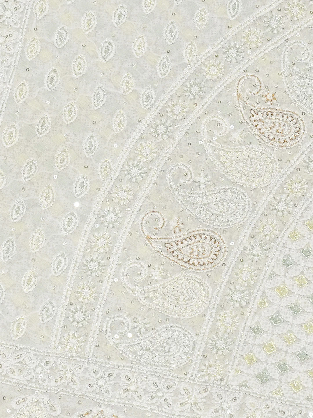 Ada Hand Embroidered White Pure Georgette Lucknowi Chikankari Saree and Blouse With Cutdana Work 01A546555