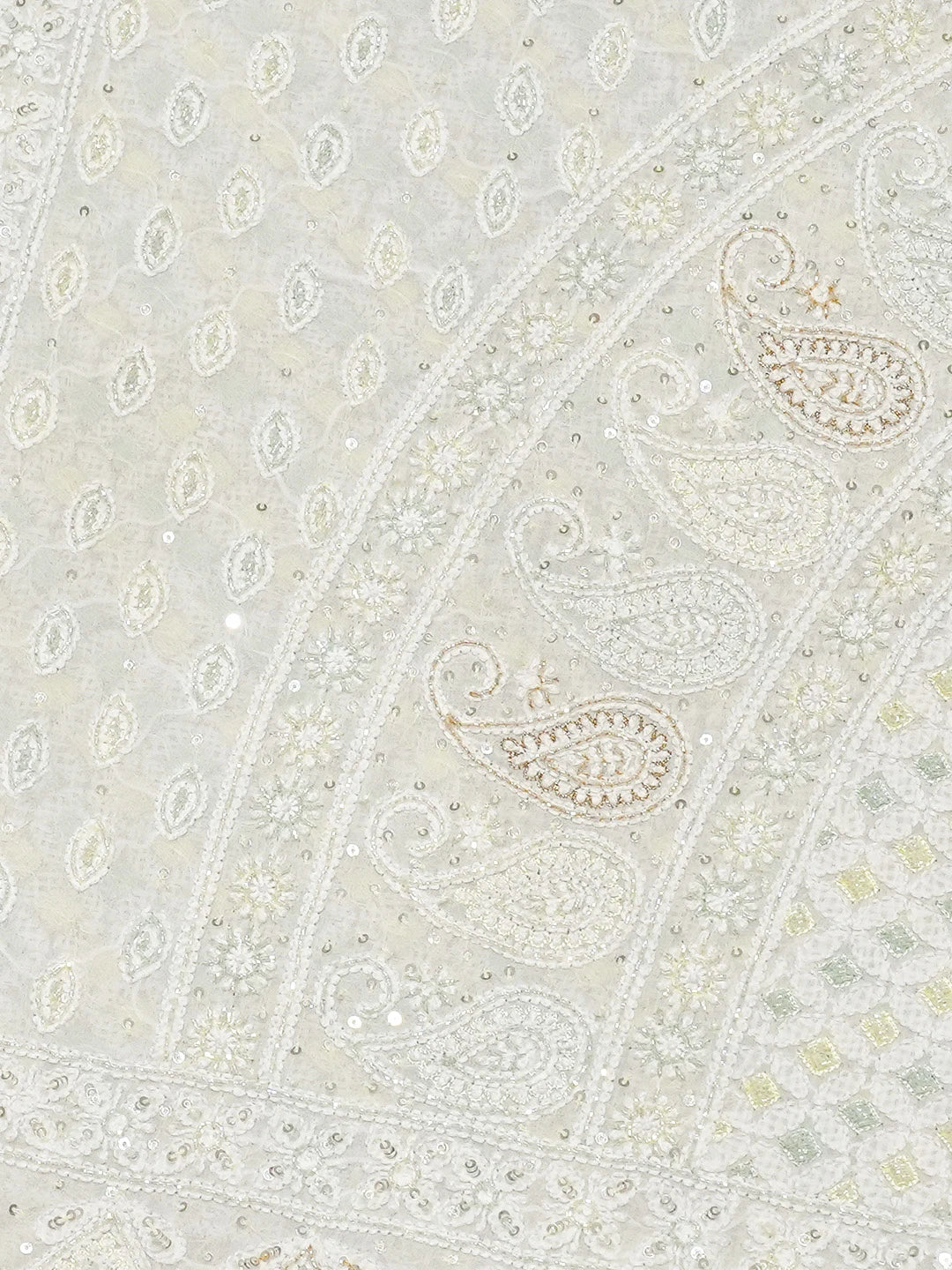 Ada Hand Embroidered White Pure Georgette Lucknowi Chikankari Saree and Blouse With Cutdana Work 01A546555