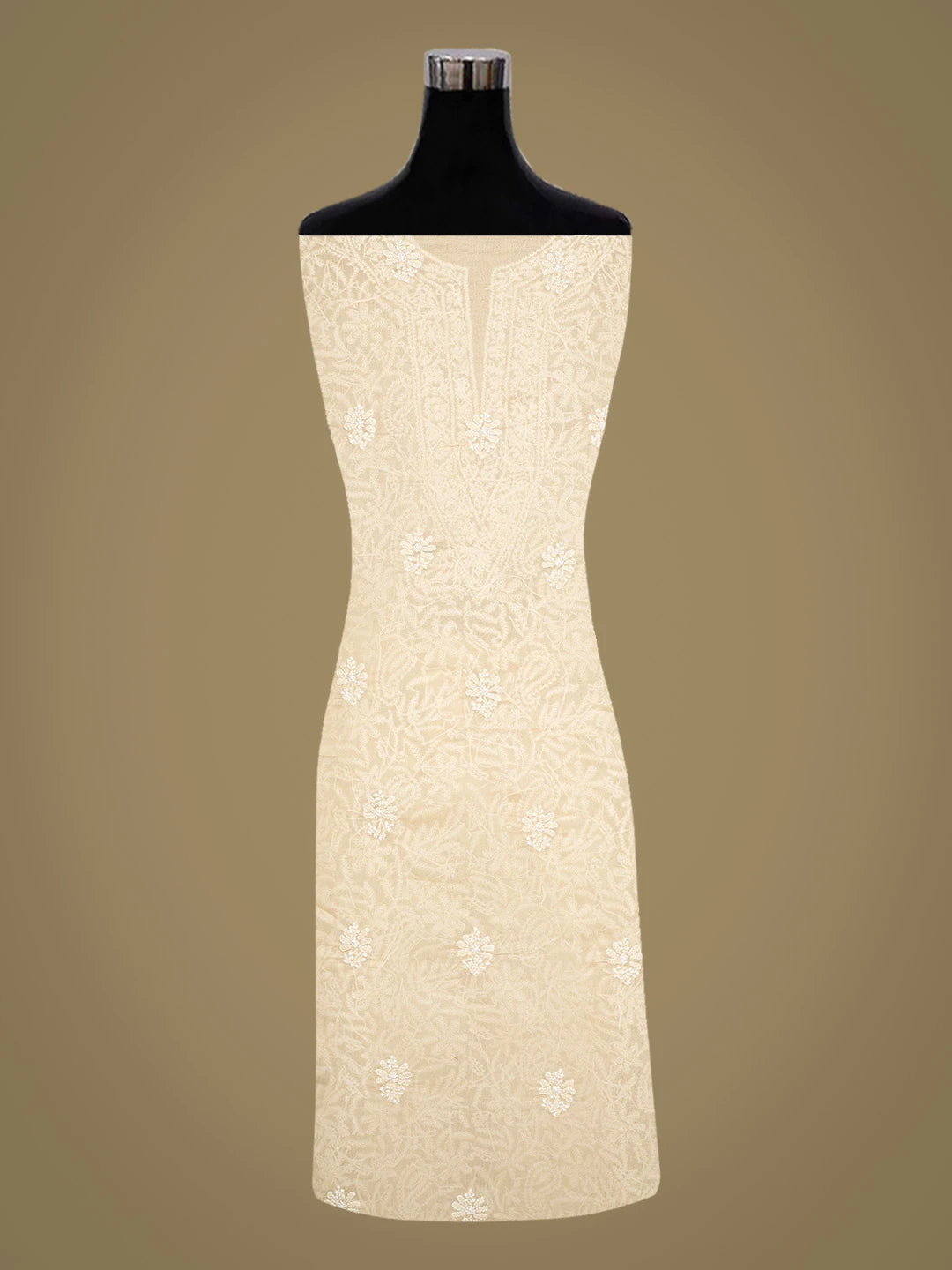Ada Hand Embroidered Cream Cotton Lucknowi Chikankari Unstitched Suit Piece With Mukaish Work 01A826102