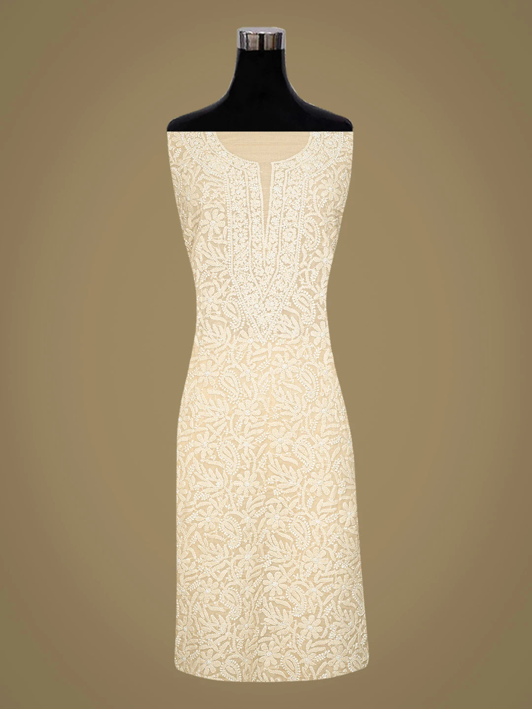 Ada Hand Embroidered Cream Cotton Lucknowi Chikankari Unstitched Suit Piece With Mukaish Work 01A826102