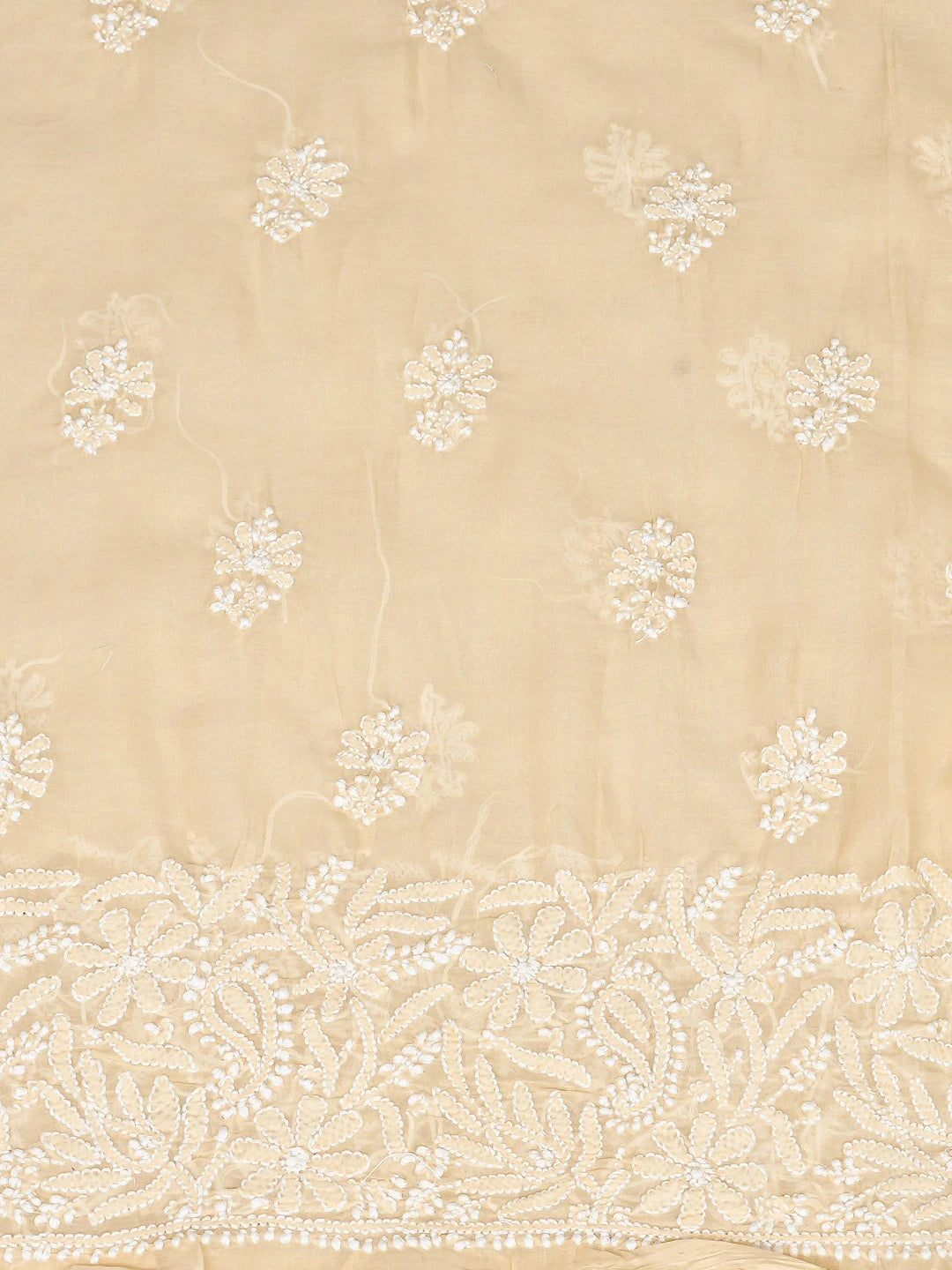 Ada Hand Embroidered Cream Cotton Lucknowi Chikankari Unstitched Suit Piece With Mukaish Work 01A826102