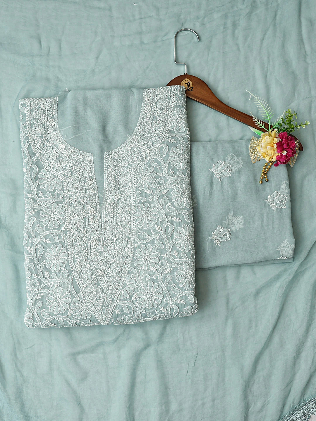 Ada Hand Embroidered Grey Cotton Lucknowi Chikankari Unstitched Suit Piece 01A826122