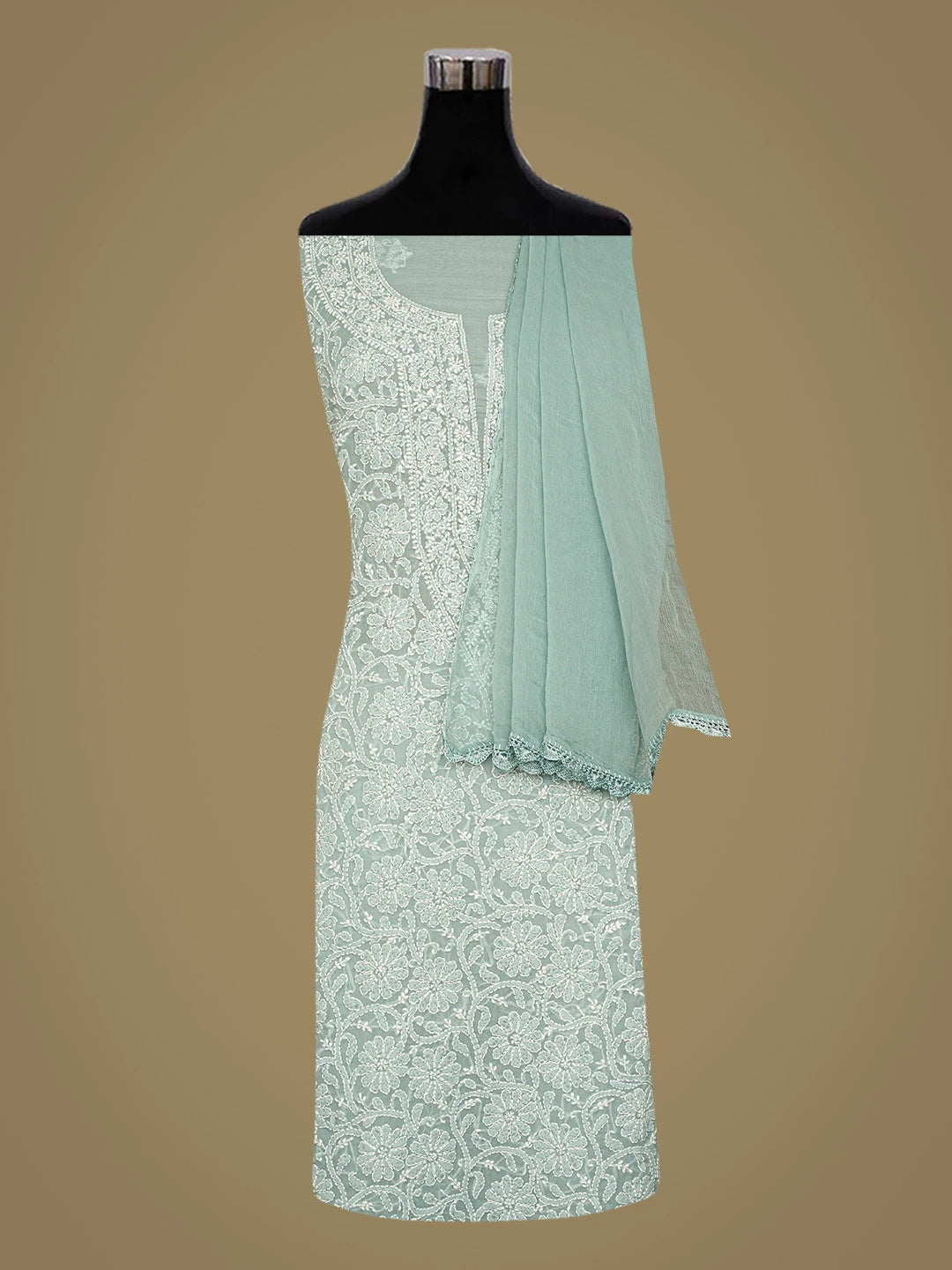 Ada Hand Embroidered Grey Cotton Lucknowi Chikankari Unstitched Suit Piece 01A826122