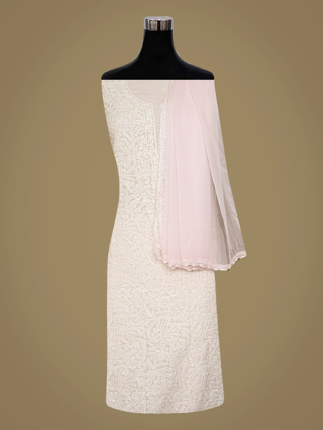 Ada Hand Embroidered Pink Cotton Lucknowi Chikankari Unstitched Suit Piece 01A826095