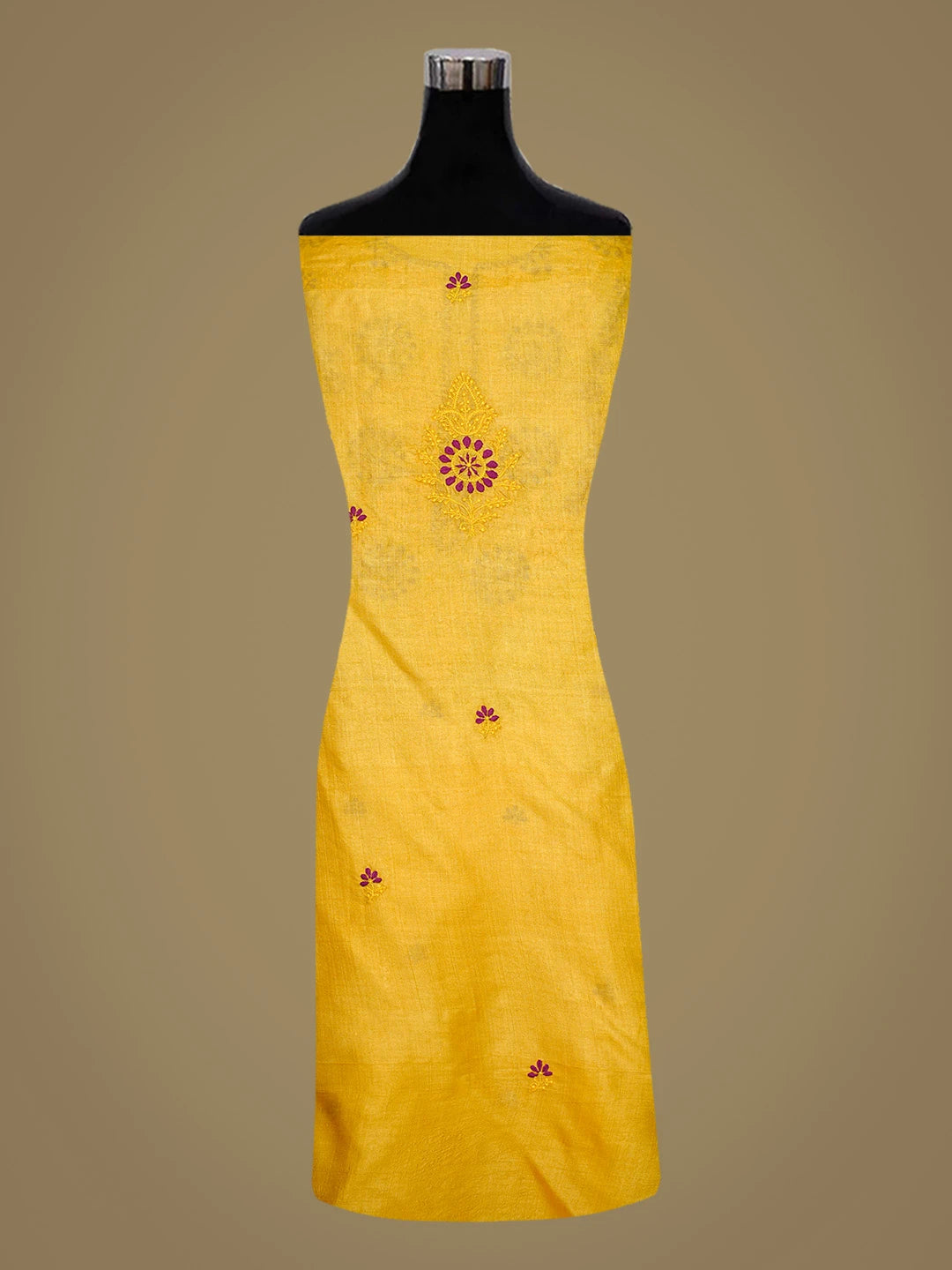 Ada Hand Embroidered Yellow Tussar Silk Lucknowi Chikankari Unstitched Suit Piece 08A500916
