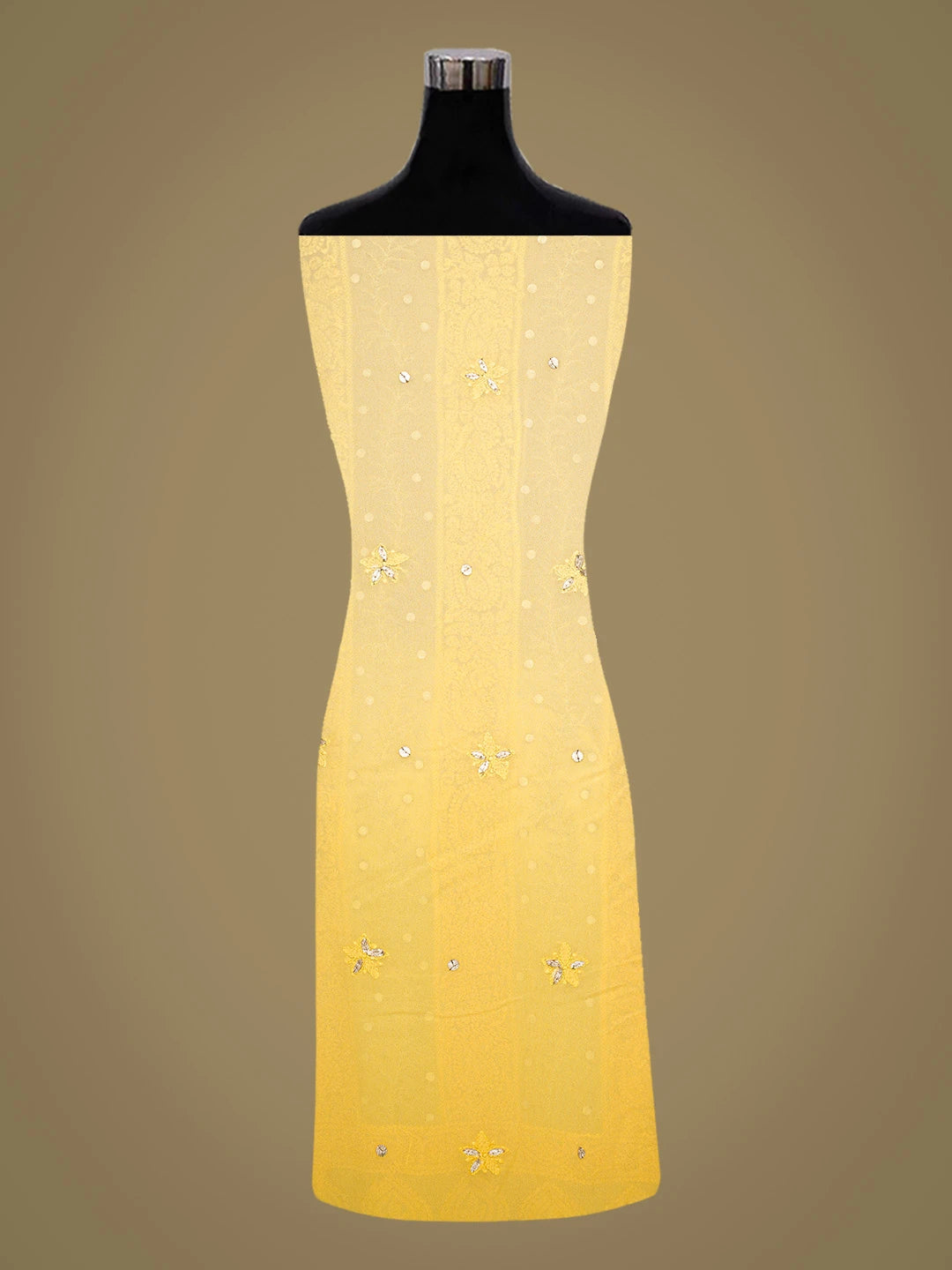 Ada Hand Embroidered Yellow Viscose Georgette Lucknowi Chikankari Unstitched Kurta Dupatta Set With Gotapatti Work 01A777556