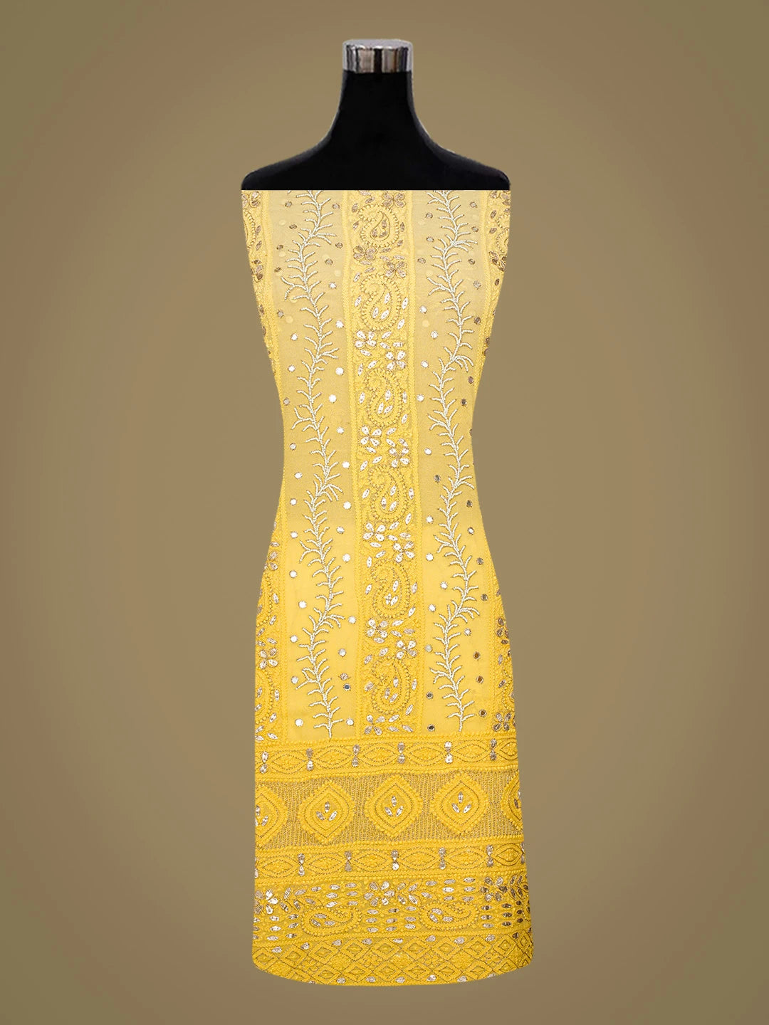 Ada Hand Embroidered Yellow Viscose Georgette Lucknowi Chikankari Unstitched Kurta Dupatta Set With Gotapatti Work 01A777556