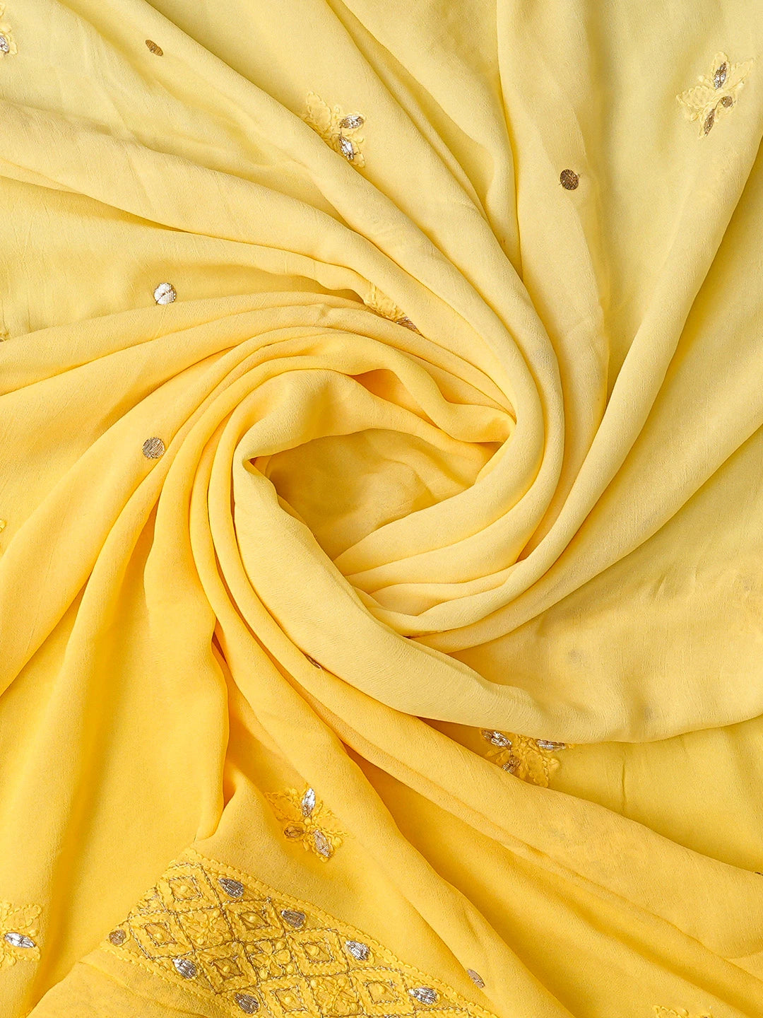 Ada Hand Embroidered Yellow Viscose Georgette Lucknowi Chikankari Unstitched Kurta Dupatta Set With Gotapatti Work 01A777556