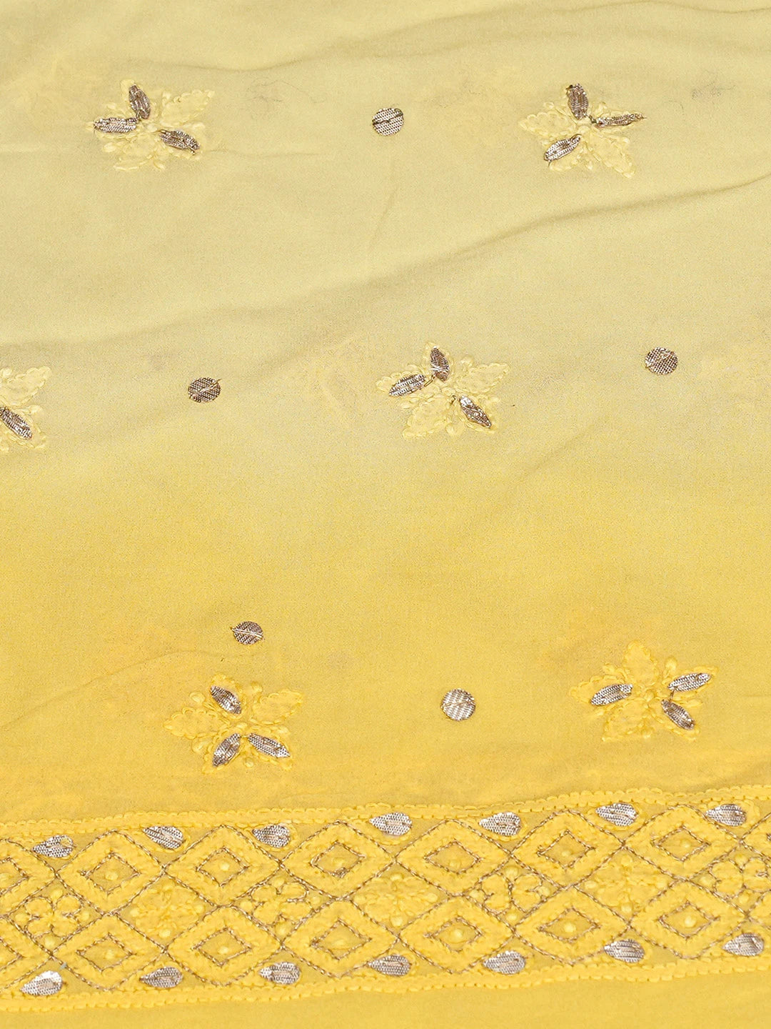 Ada Hand Embroidered Yellow Viscose Georgette Lucknowi Chikankari Unstitched Kurta Dupatta Set With Gotapatti Work 01A777556
