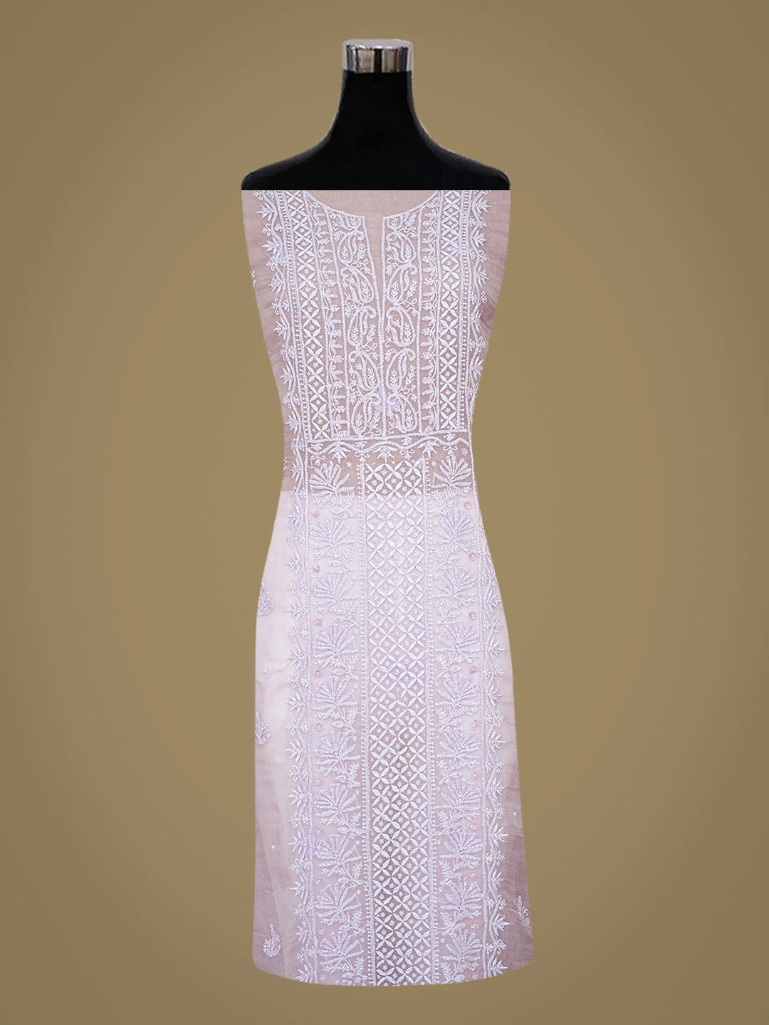 Ada Hand Embroidered Mauve Organza Lucknowi Chikankari Unstitched Kurta Dupatta Set With Cutdana Work 01A817639