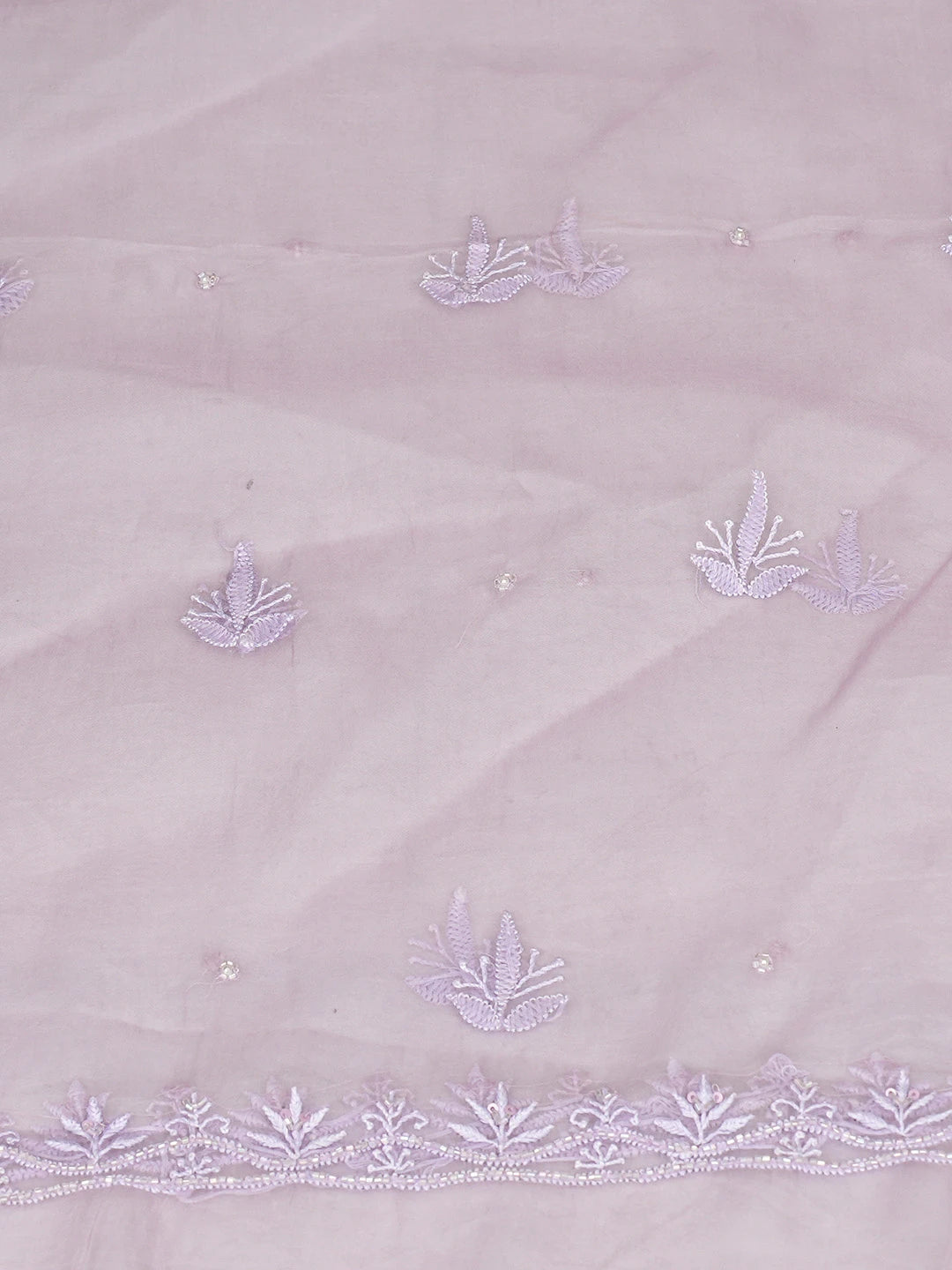 Ada Hand Embroidered Mauve Organza Lucknowi Chikankari Unstitched Kurta Dupatta Set With Cutdana Work 01A817639