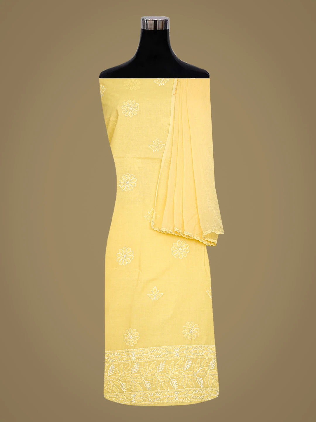 Ada Hand Embroidered Yellow Cotton Lucknowi Chikankari Unstitched Suit Piece 08A500501