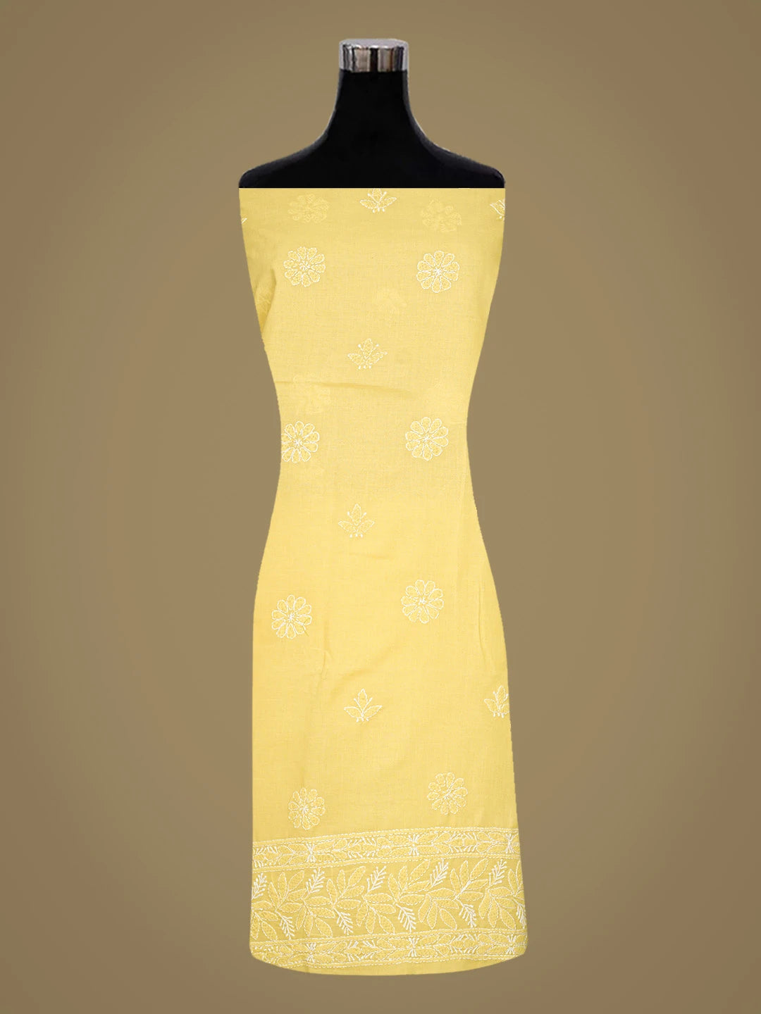 Ada Hand Embroidered Yellow Cotton Lucknowi Chikankari Unstitched Suit Piece 08A500501