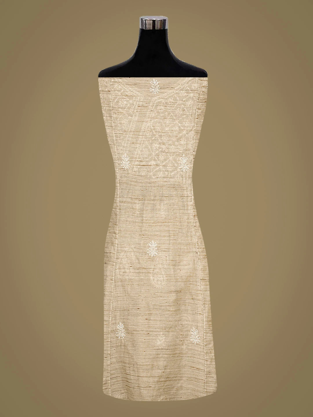 Ada Hand Embroidered Fawn Khadi Chanderi Lucknowi Chikankari Semi-stitched Kurta Dupatta Set 01A596540