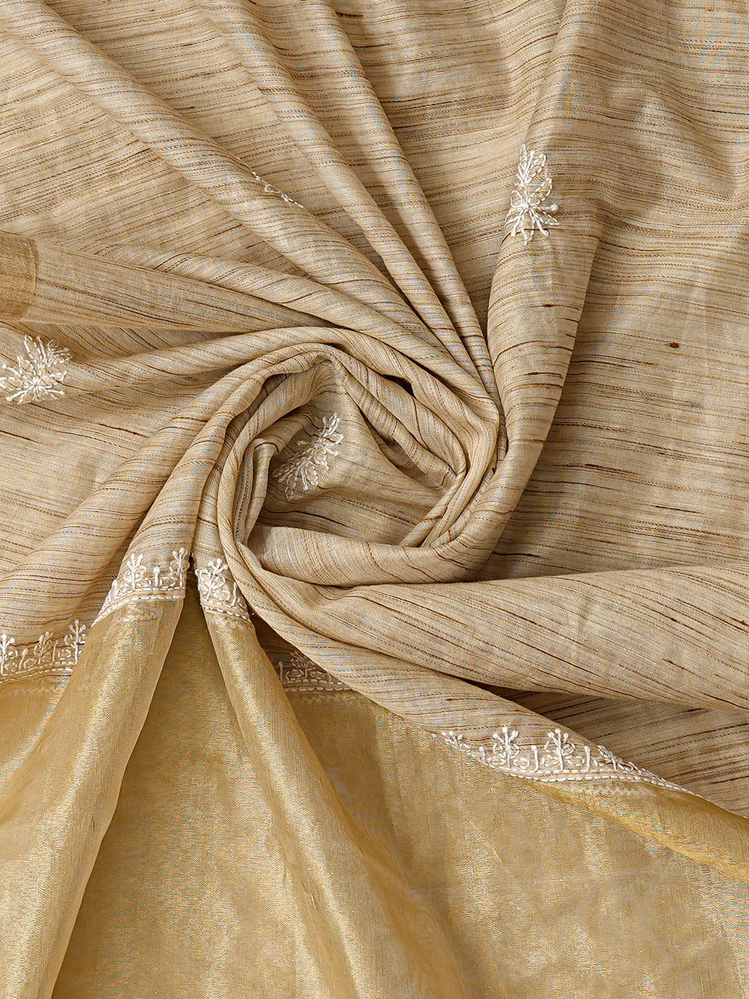 Ada Hand Embroidered Fawn Khadi Chanderi Lucknowi Chikankari Semi-stitched Kurta Dupatta Set 01A596540