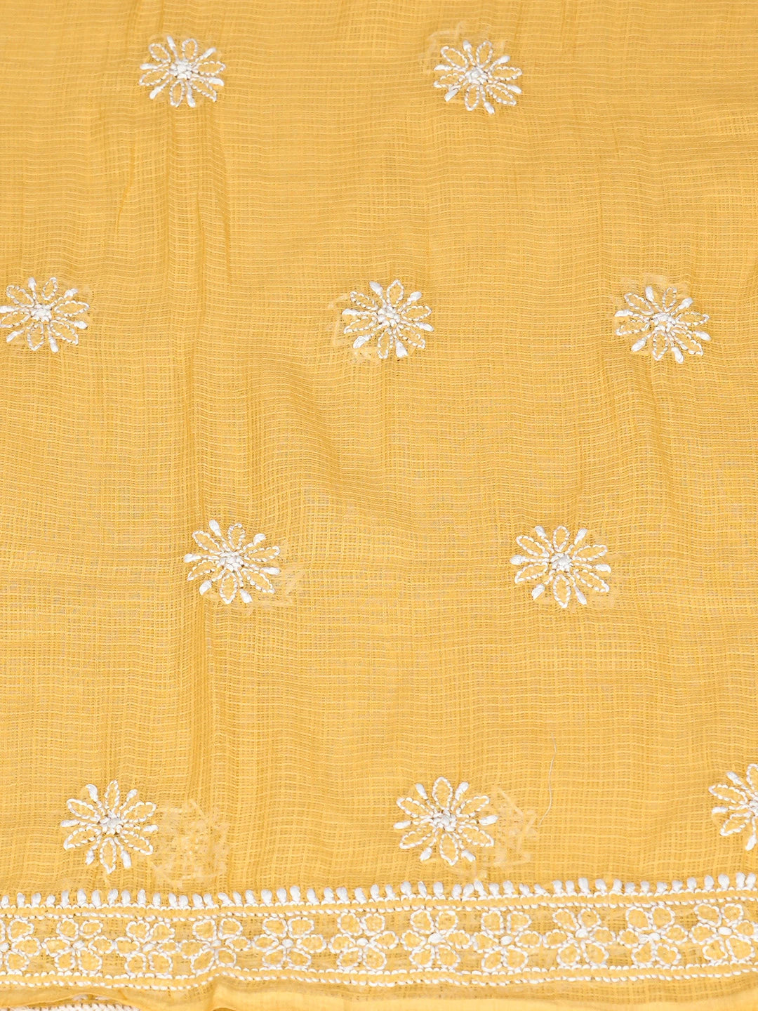Ada Hand Embroidered Yellow Kota Lucknowi Chikankari Unstitched Kurta Dupatta Set 01A581958