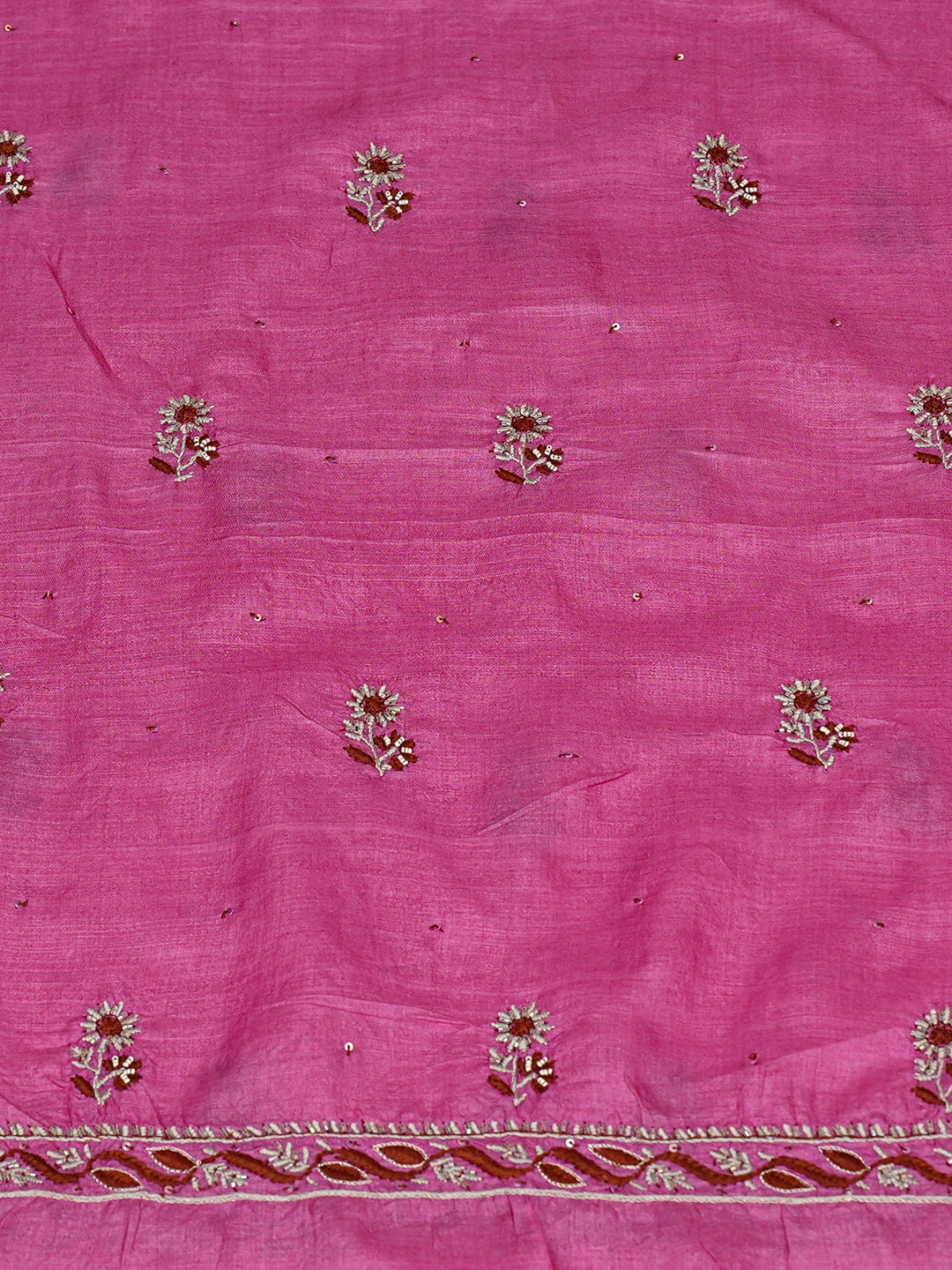Ada Hand Embroidered Deep Pink Silk Lucknowi Chikankari Unstitched Kurta Dupatta Set With Cutdana Work 01A782800