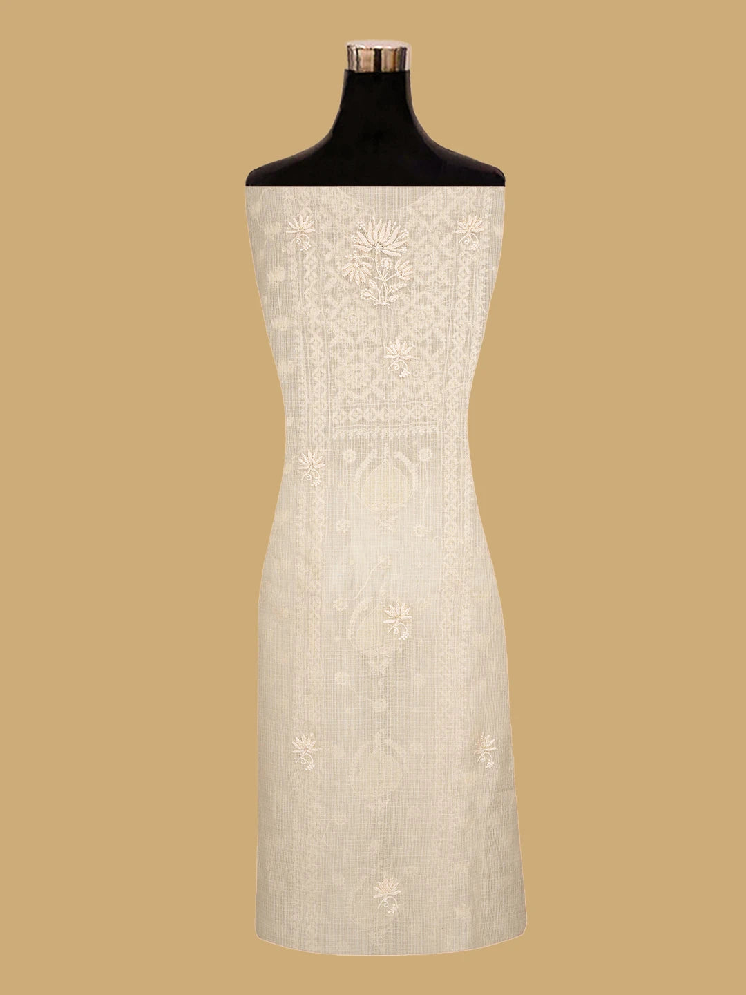 Ada Hand Embroidered Buff Fawn Kota Lucknowi Chikankari Unstitched Suit Piece With Cutdana Work 01A825293