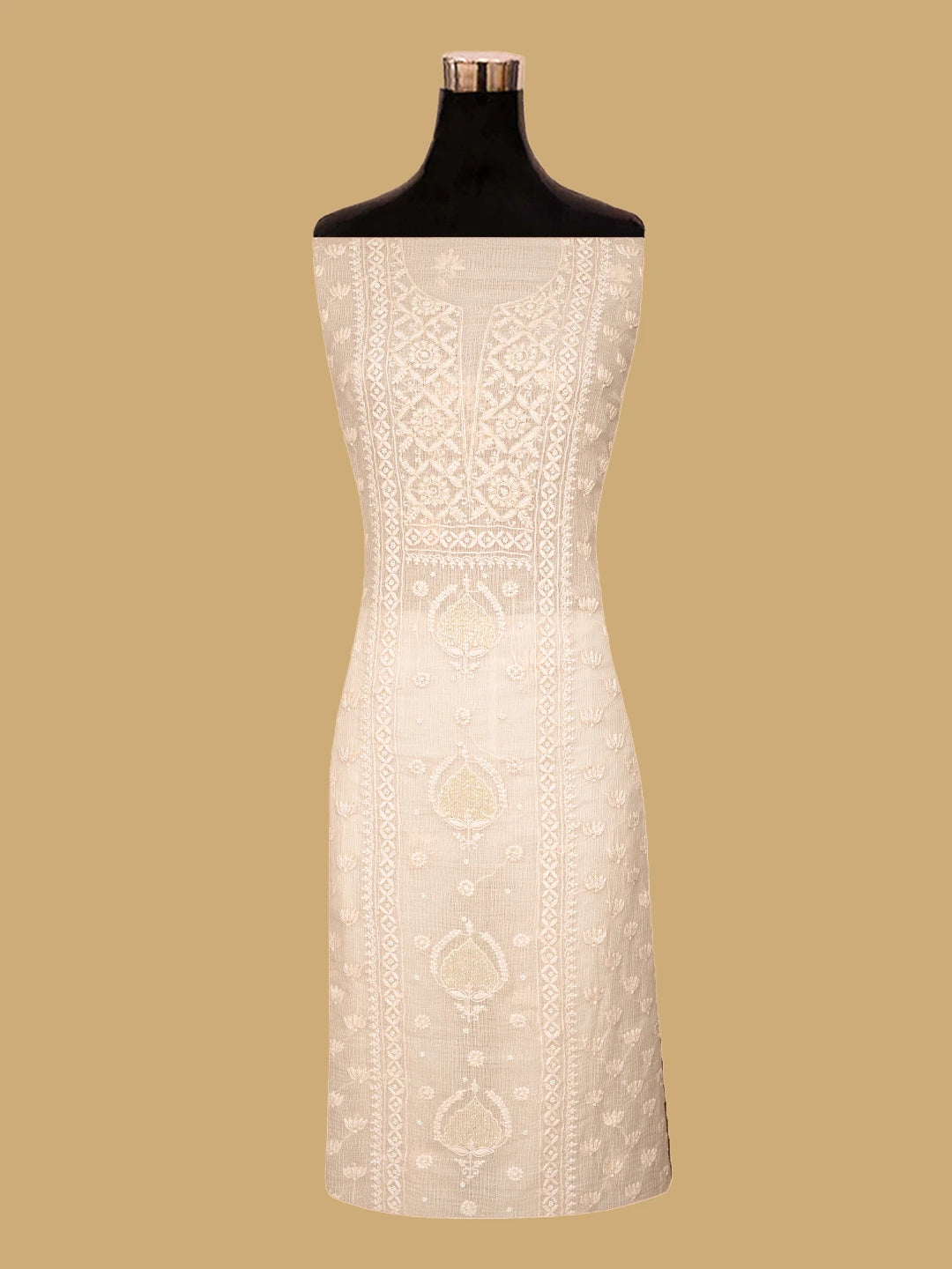 Ada Hand Embroidered Buff Fawn Kota Lucknowi Chikankari Unstitched Suit Piece With Cutdana Work 01A825293