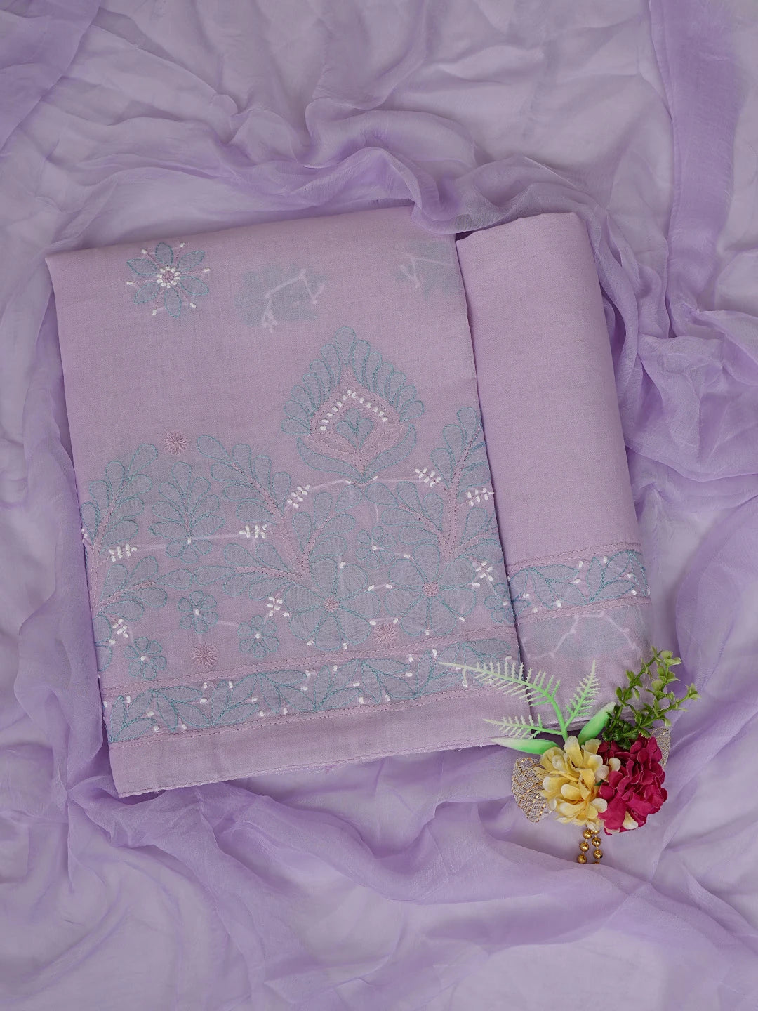 Ada Hand Embroidered Mauve Cotton Lucknowi Chikankari Unstitched Suit Piece 01A818728