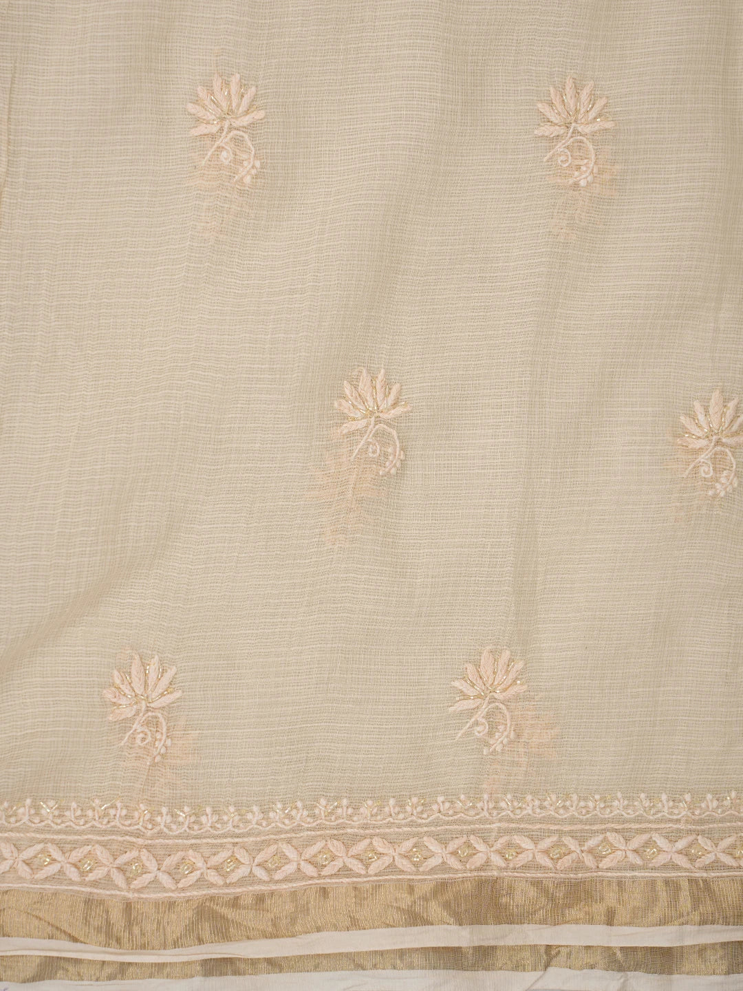 Ada Hand Embroidered Buff Fawn Kota Lucknowi Chikankari Unstitched Suit Piece With Cutdana Work 01A825293