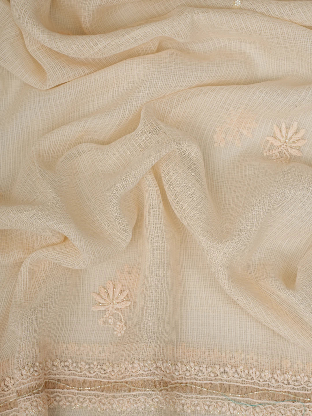 Ada Hand Embroidered Buff Fawn Kota Lucknowi Chikankari Unstitched Suit Piece With Cutdana Work 01A825293