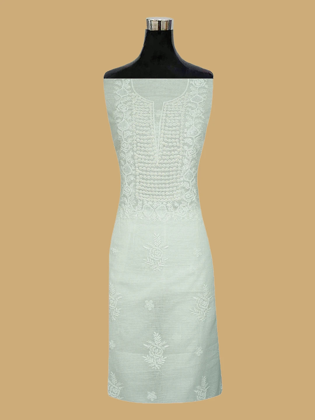 Ada Hand Embroidered Celadon Green Kota Lucknowi Chikankari Unstitched Kurta Dupatta Set With Cutdana Work 01A812193