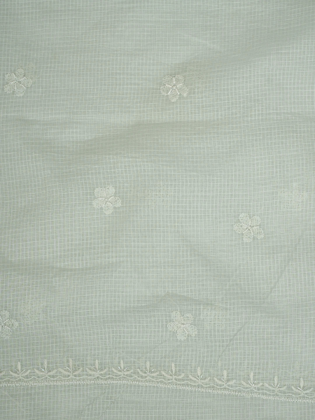 Ada Hand Embroidered Celadon Green Kota Lucknowi Chikankari Unstitched Kurta Dupatta Set With Cutdana Work 01A812193