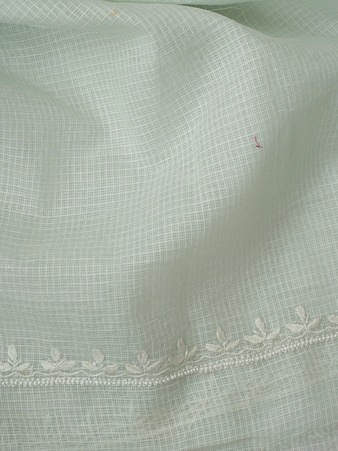 Ada Hand Embroidered Celadon Green Kota Lucknowi Chikankari Unstitched Kurta Dupatta Set With Cutdana Work 01A812193