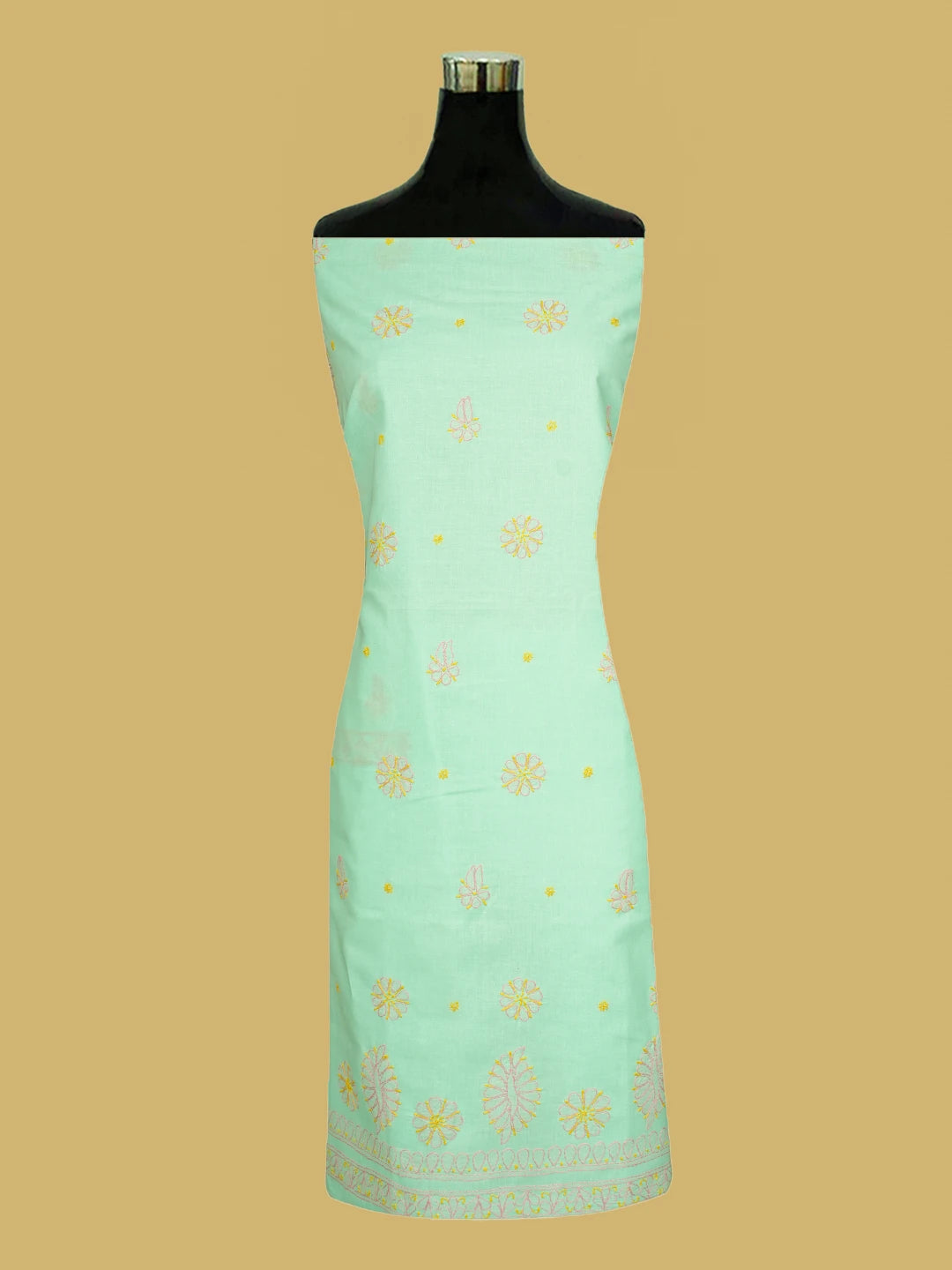 Ada Hand Embroidered Sea Green Cotton Lucknowi Chikankari Unstitched Suit Piece 01A818713