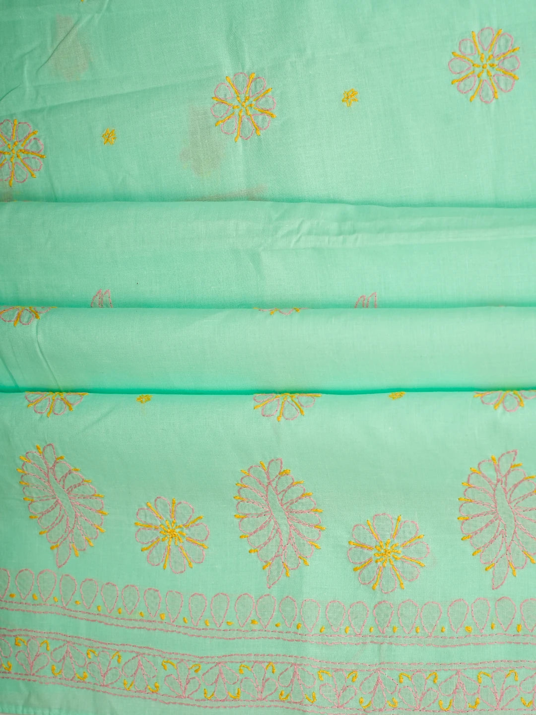 Ada Hand Embroidered Sea Green Cotton Lucknowi Chikankari Unstitched Suit Piece 01A818713