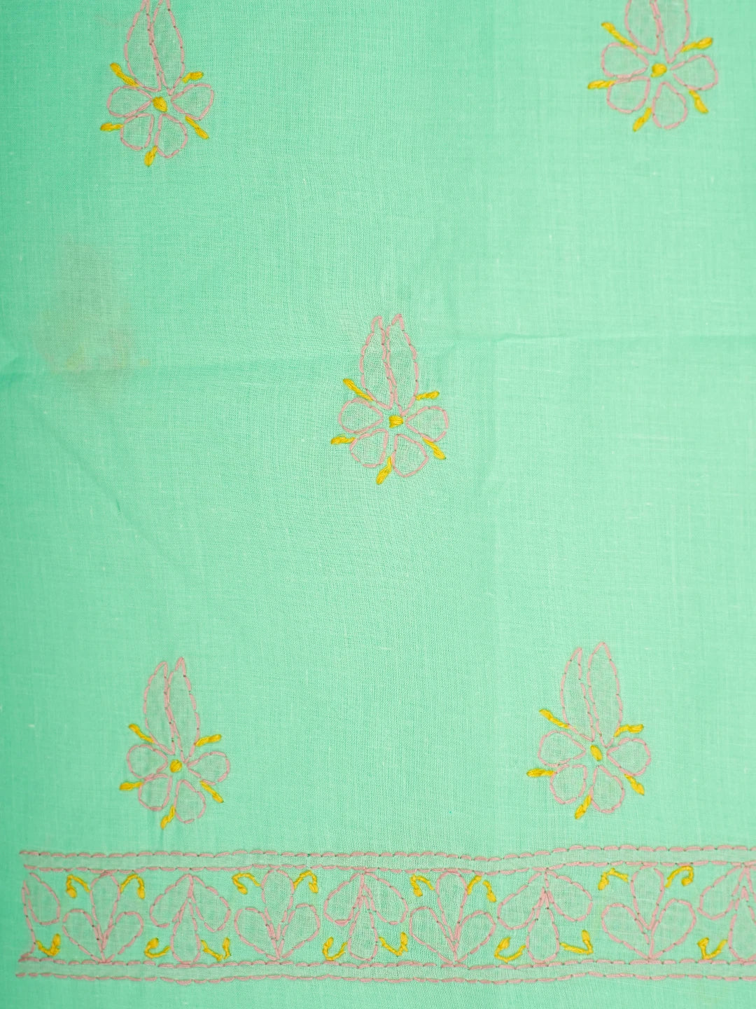 Ada Hand Embroidered Sea Green Cotton Lucknowi Chikankari Unstitched Suit Piece 01A818713