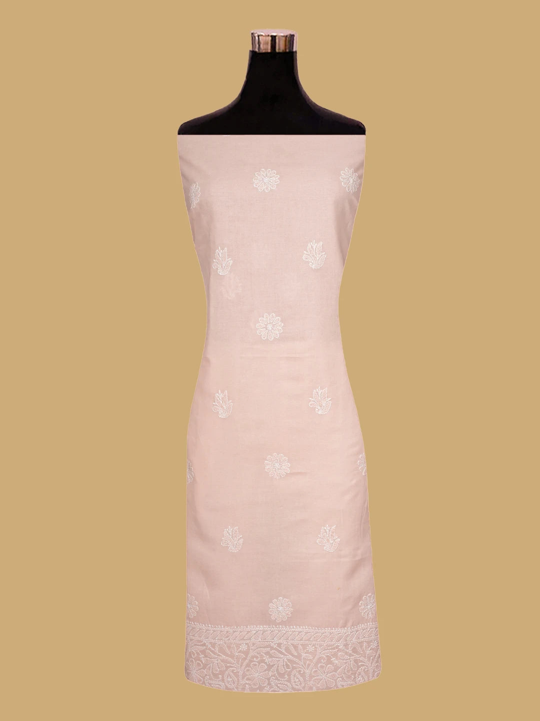 Ada Hand Embroidered Peach Cotton Lucknowi Chikankari Unstitched Suit Piece 01A818664