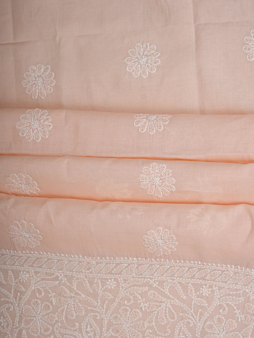 Ada Hand Embroidered Peach Cotton Lucknowi Chikankari Unstitched Suit Piece 01A818664