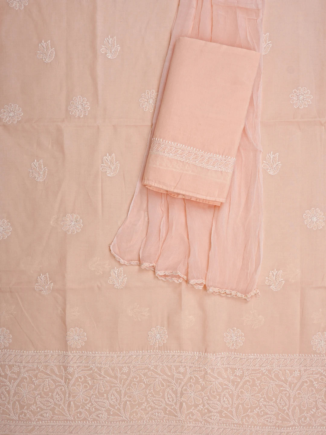 Ada Hand Embroidered Peach Cotton Lucknowi Chikankari Unstitched Suit Piece 01A818664