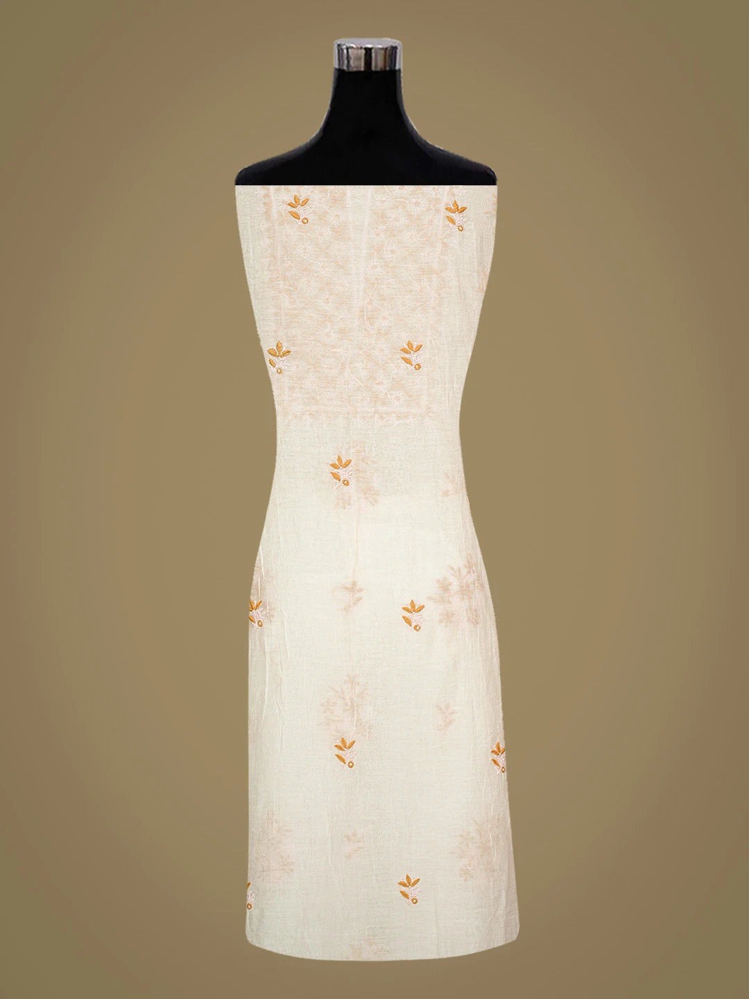 Ada Hand Embroidered White Chanderi Lucknowi Chikankari Unstitched Kurta Dupatta Set 01A741724