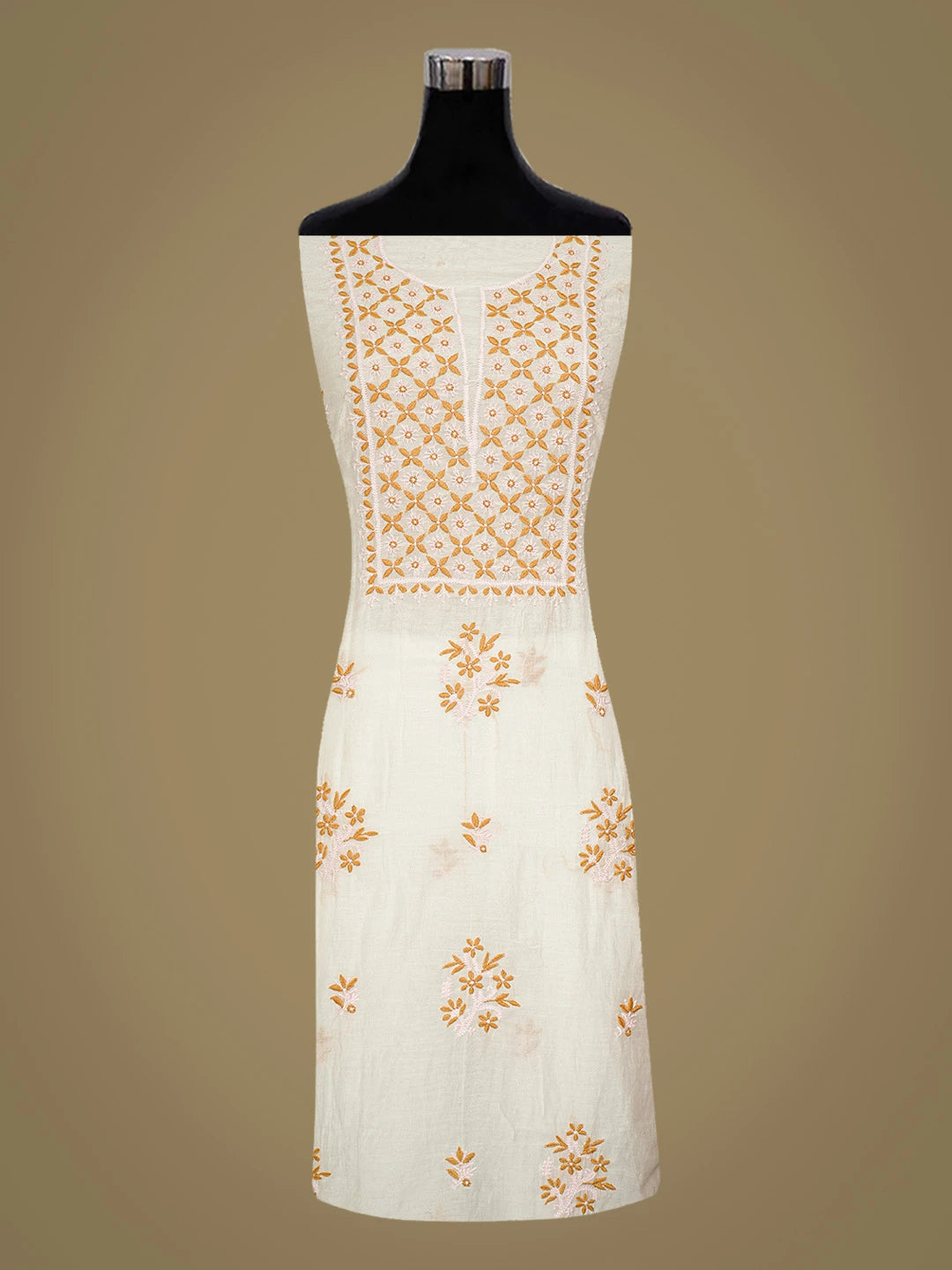 Ada Hand Embroidered White Chanderi Lucknowi Chikankari Unstitched Kurta Dupatta Set 01A741724
