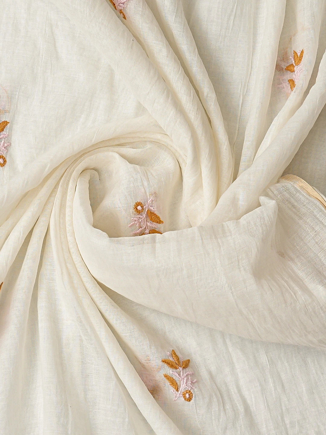 Ada Hand Embroidered White Chanderi Lucknowi Chikankari Unstitched Kurta Dupatta Set 01A741724