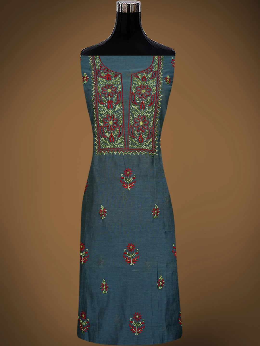 Ada Hand Embroidered Payne's Grey Chanderi Lucknowi Chikankari Unstitched Kurta Piece 01A737686
