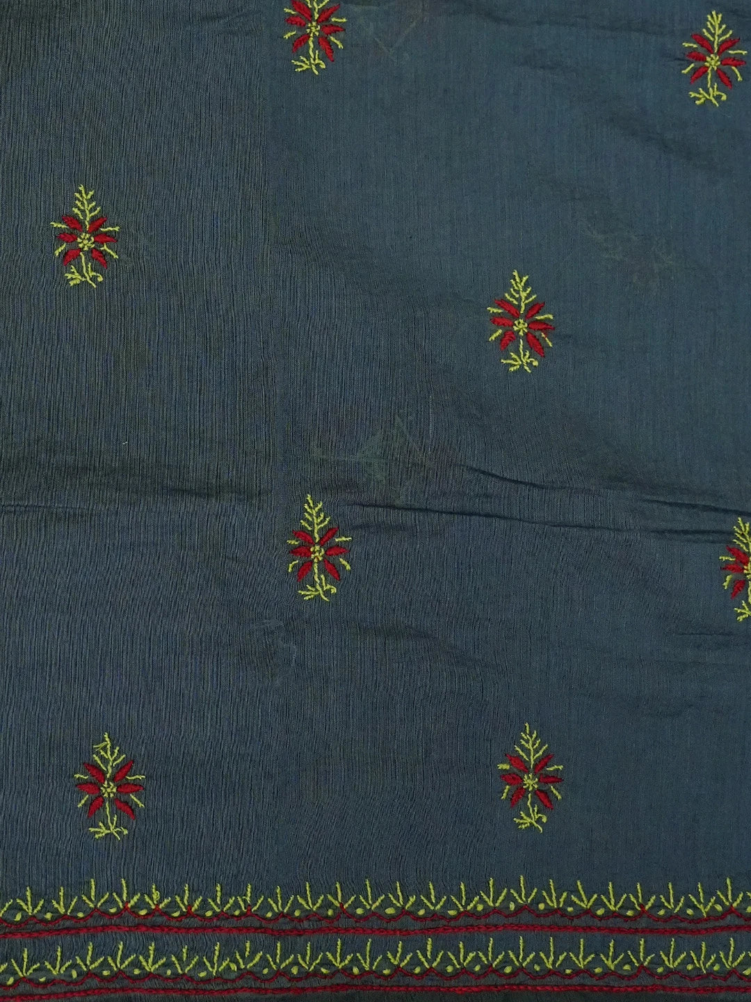 Ada Hand Embroidered Payne's Grey Chanderi Lucknowi Chikankari Unstitched Kurta Piece 01A737686