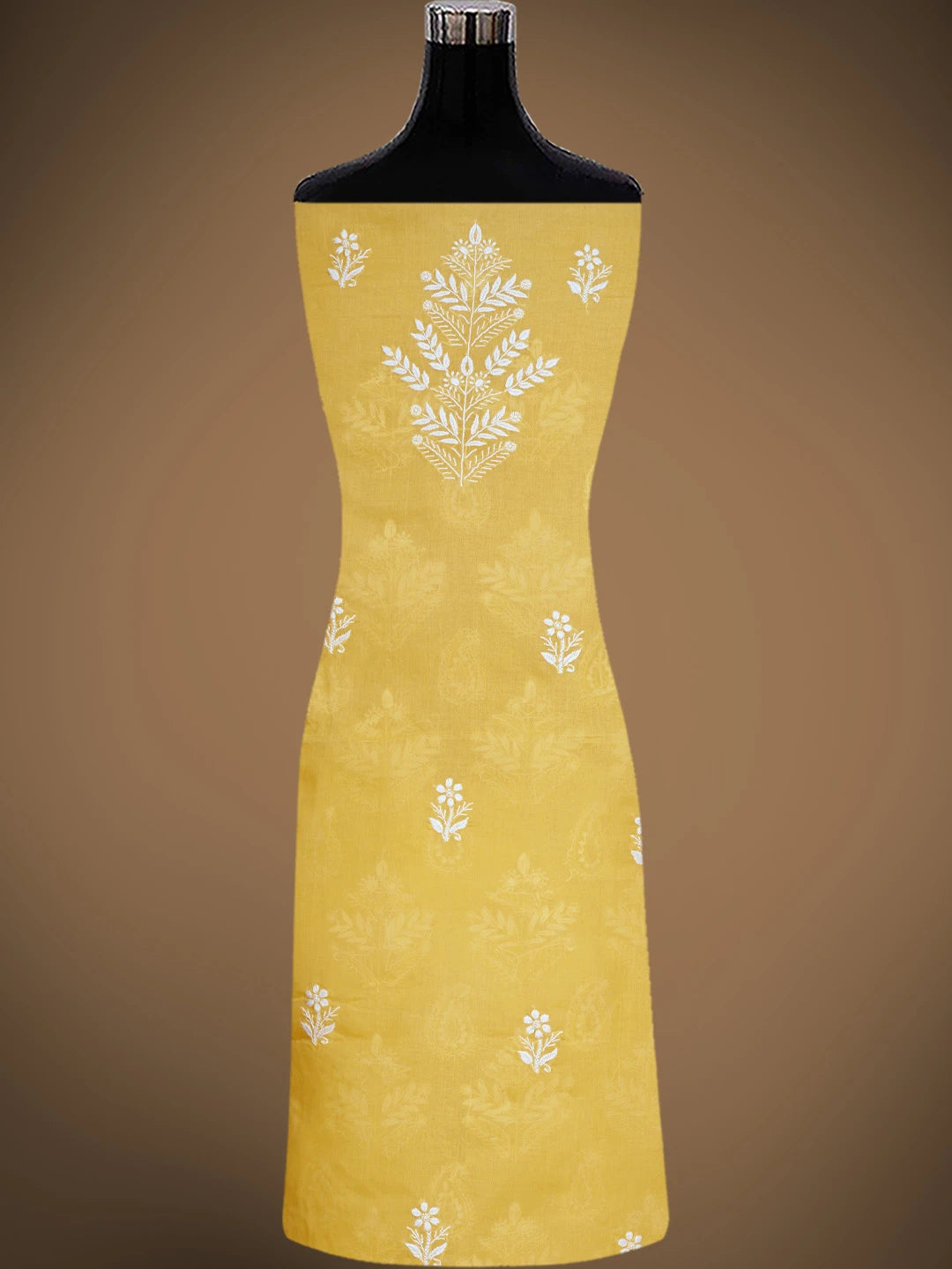Ada Hand Embroidered Yellow Cotton Lucknowi Chikankari Unstitched Suit Piece 01A767866