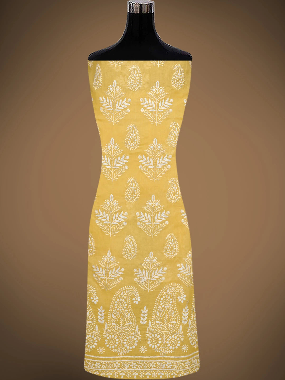Ada Hand Embroidered Yellow Cotton Lucknowi Chikankari Unstitched Suit Piece 01A767866
