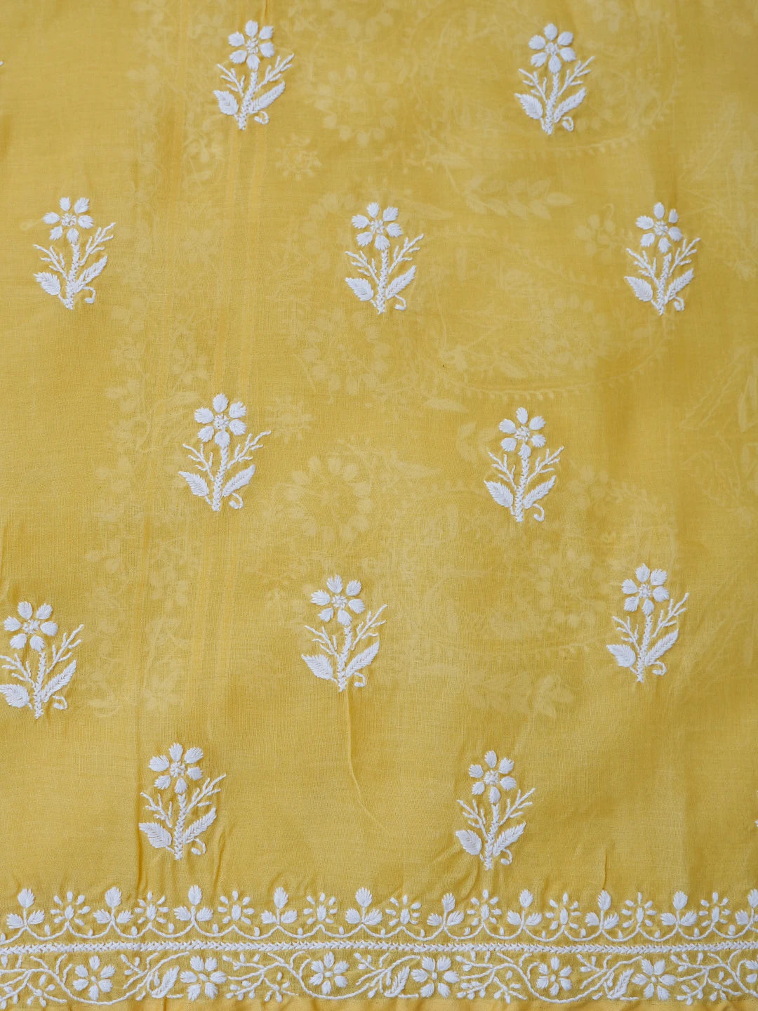 Ada Hand Embroidered Yellow Cotton Lucknowi Chikankari Unstitched Suit Piece 01A767866