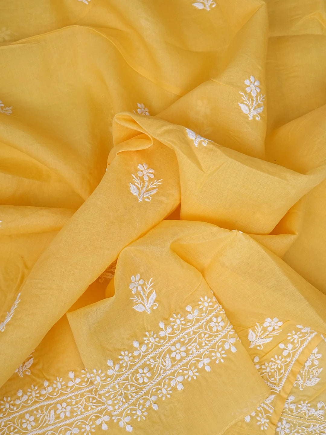 Ada Hand Embroidered Yellow Cotton Lucknowi Chikankari Unstitched Suit Piece 01A767866
