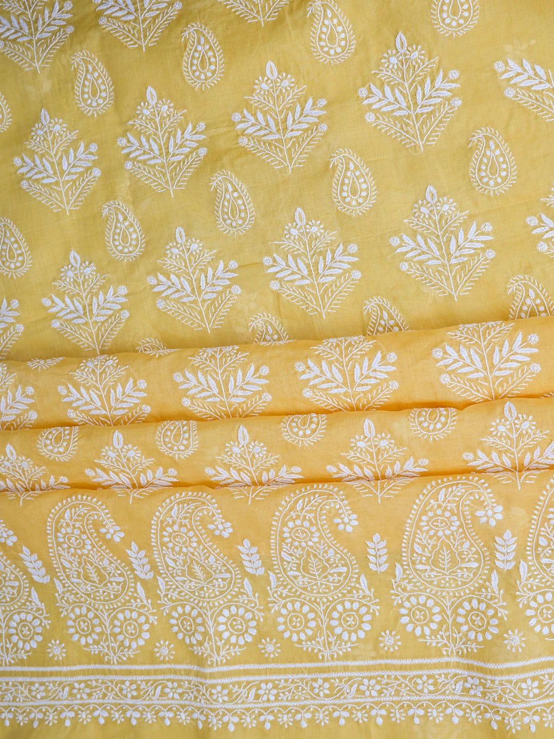 Ada Hand Embroidered Yellow Cotton Lucknowi Chikankari Unstitched Suit Piece 01A767866