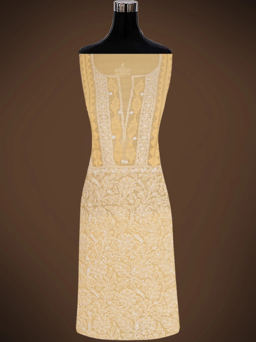 Ada Hand Embroidered Beige Cotton Lucknowi Chikankari Unstitched Kurta Piece 01A772801