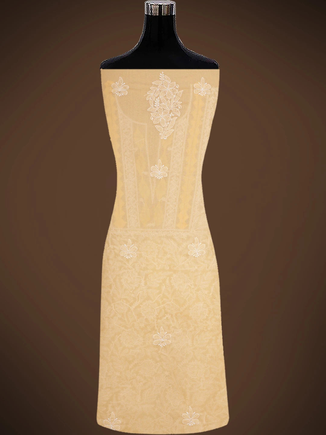 Ada Hand Embroidered Beige Cotton Lucknowi Chikankari Unstitched Kurta Piece 01A772801